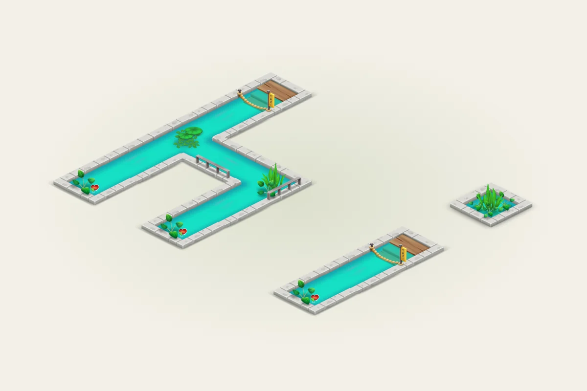 Hay Day canal tiles laid out to spell 